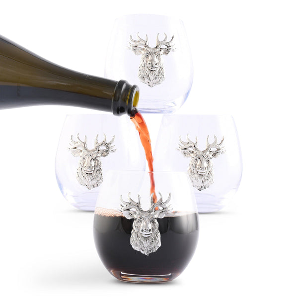 Arthur Court Serveware Arthur Court Elk Head Stemless Wine Glasses - Set of 4