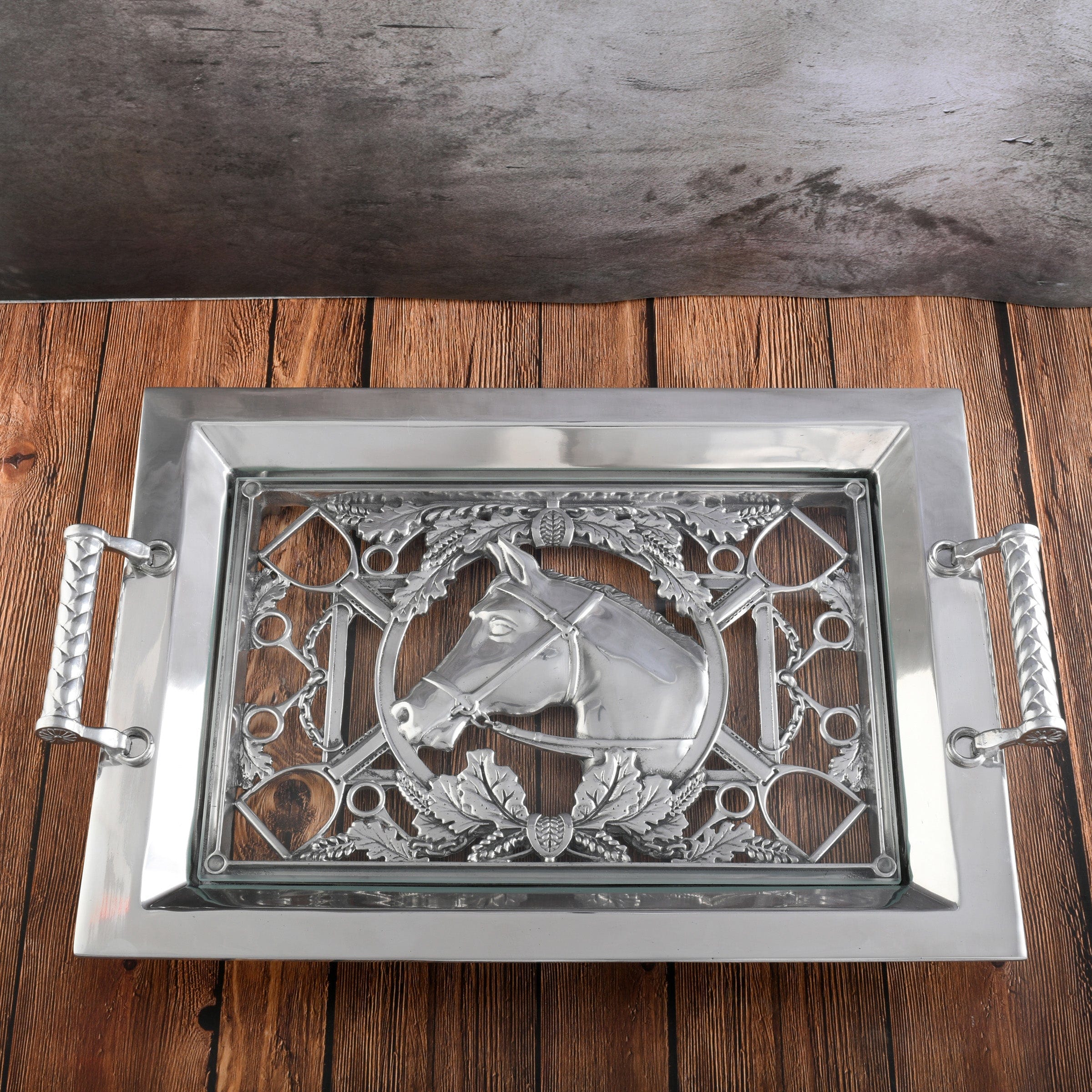 Arthur Court Serveware Arthur Court Equestrian Horse Glass Top Serving Tray