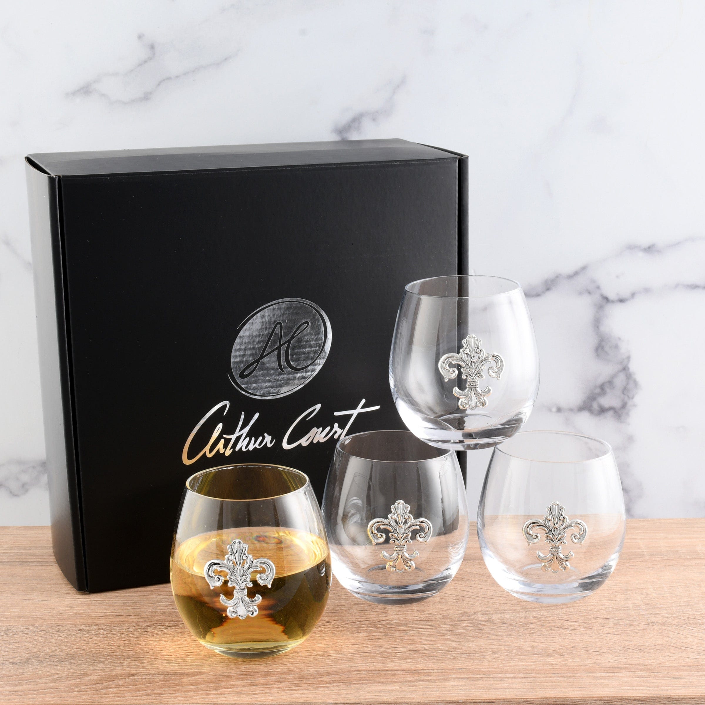 Arthur Court Serveware Arthur Court Fleur de Lis Stemless Wine Glasses - Set of 4
