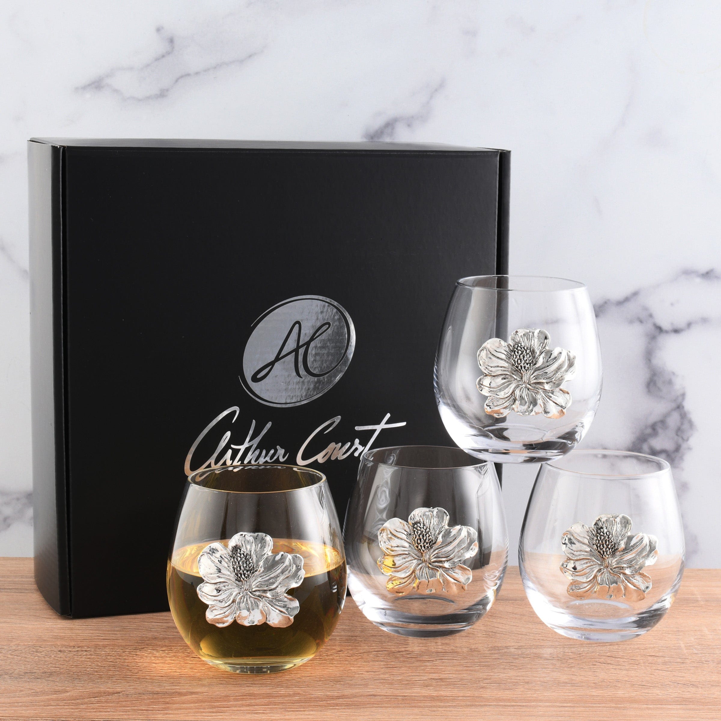 Arthur Court Serveware Arthur Court Magnolia Stemless Wine Glasses - Set of 4