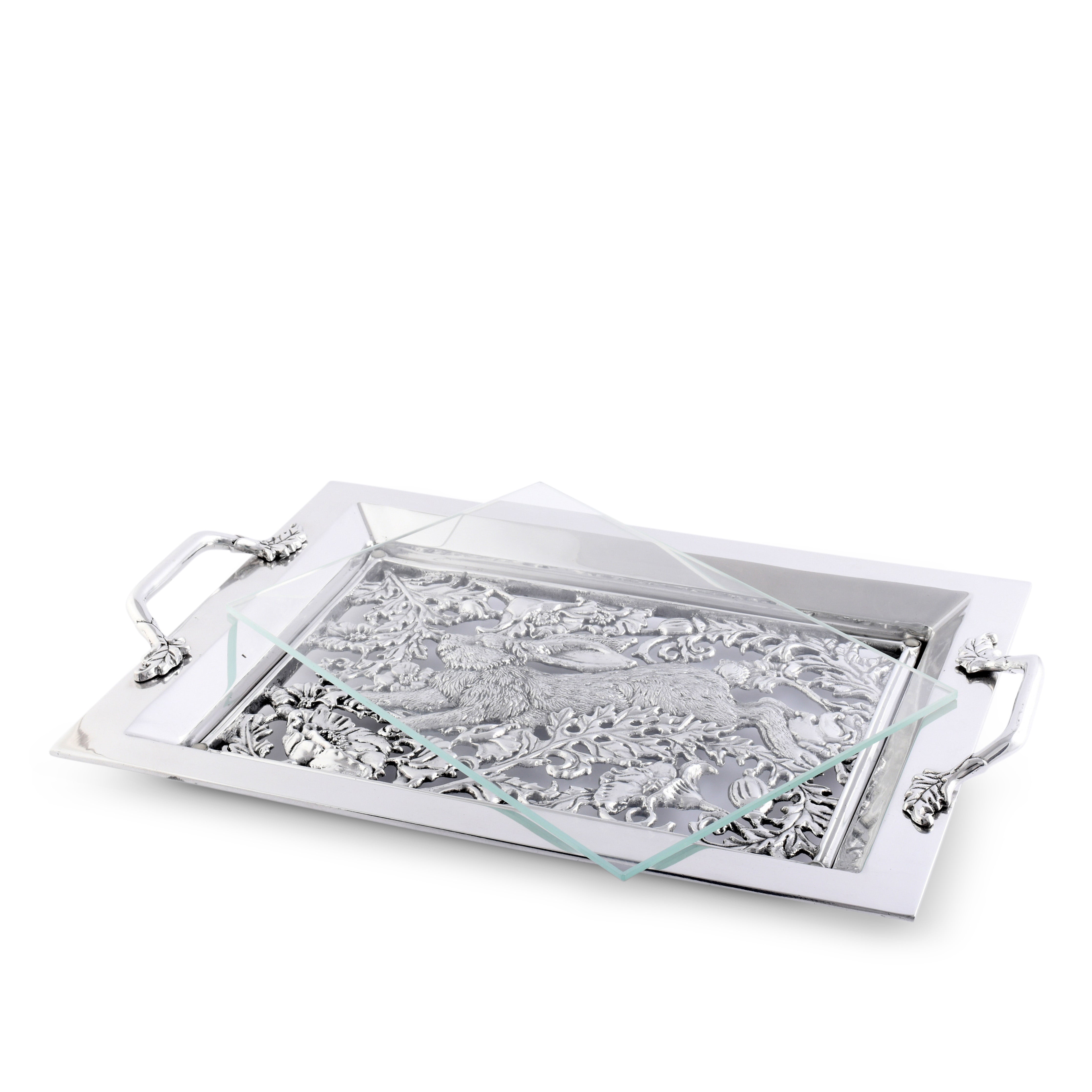 Arthur Court Serveware Arthur Court Running Rabbit Glass Top Serving Tray