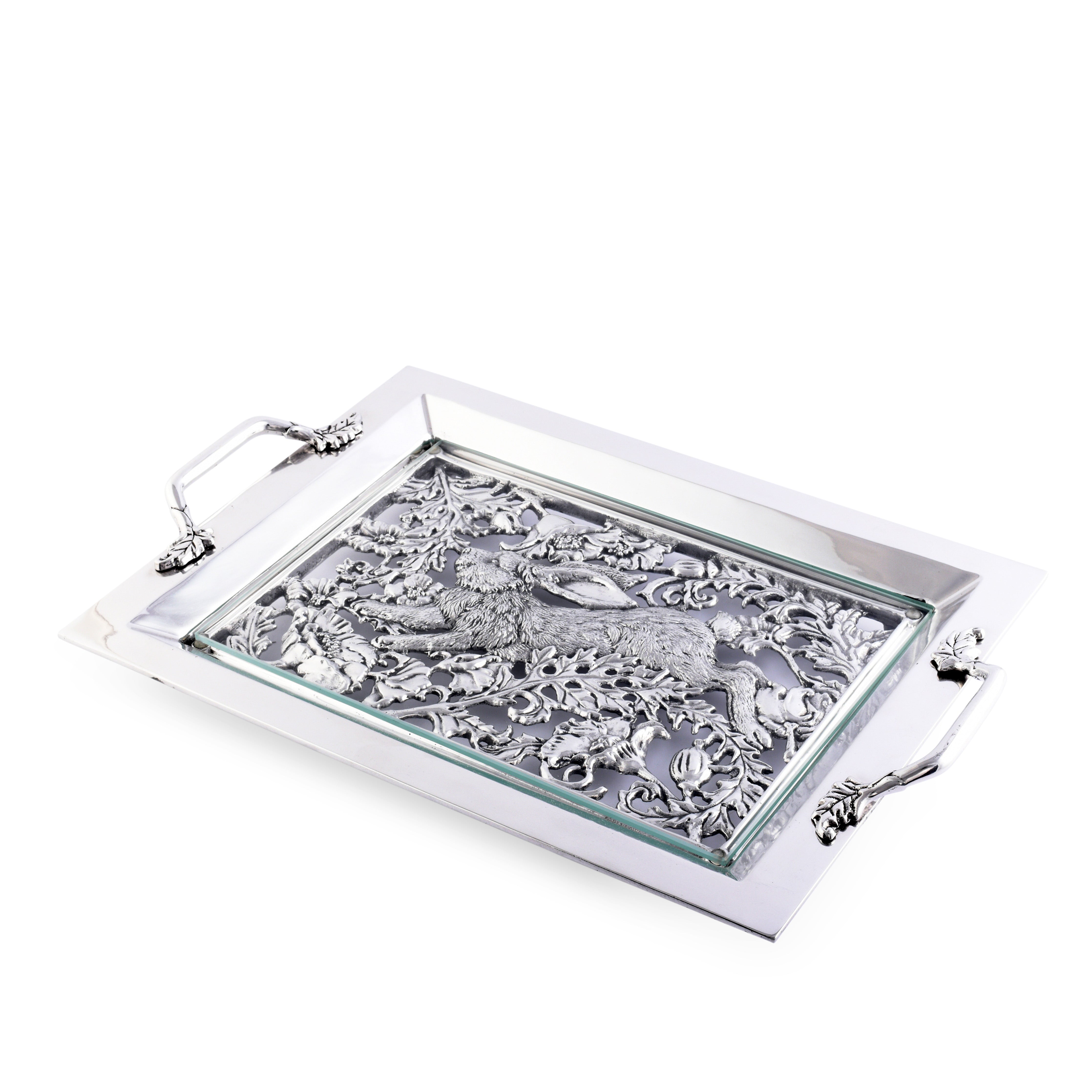 Arthur Court Serveware Arthur Court Running Rabbit Glass Top Serving Tray