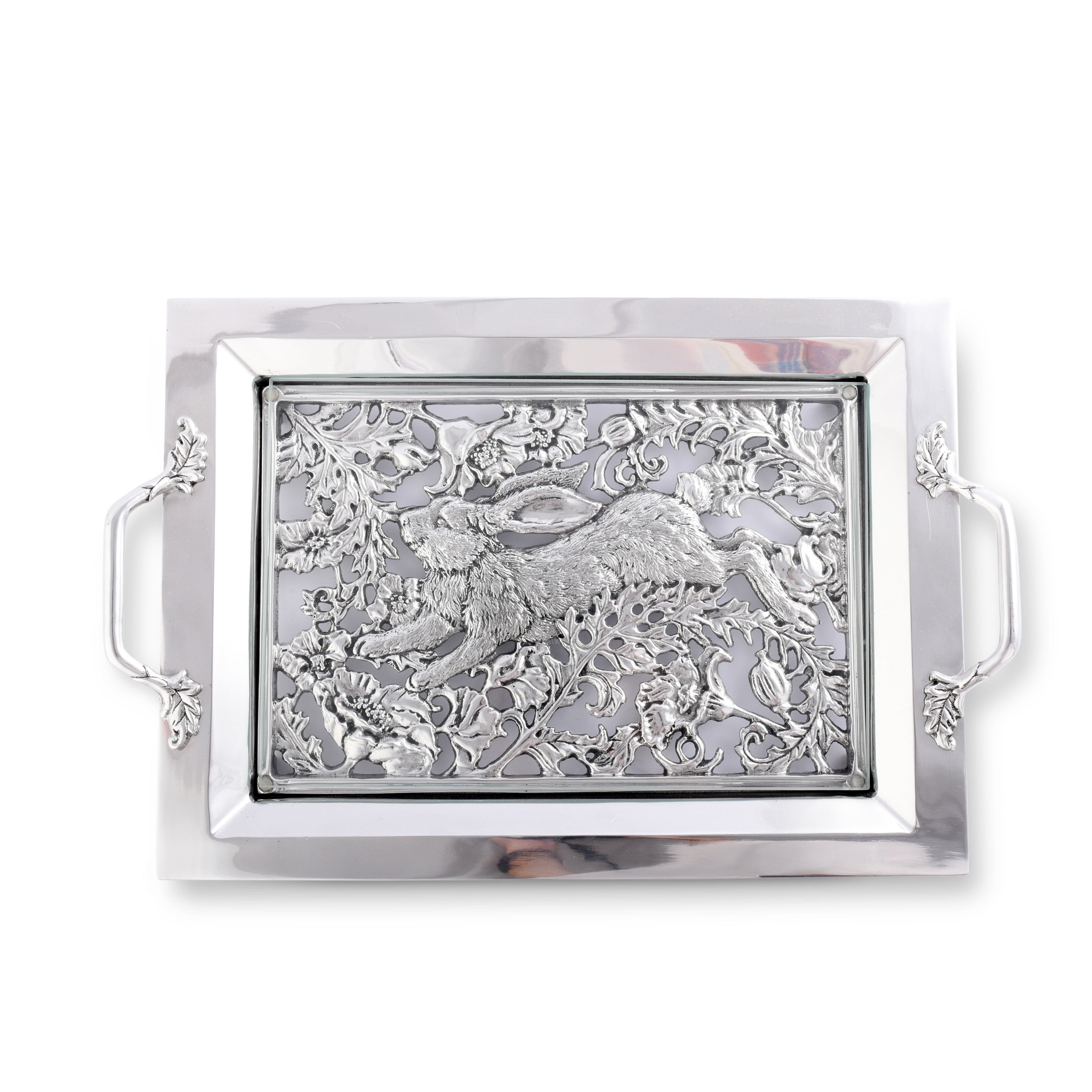 Arthur Court Serveware Arthur Court Running Rabbit Glass Top Serving Tray