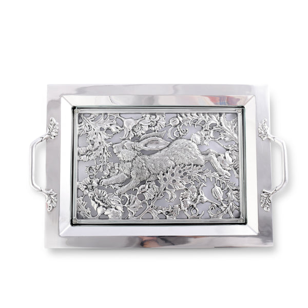 Arthur Court Serveware Arthur Court Running Rabbit Glass Top Serving Tray