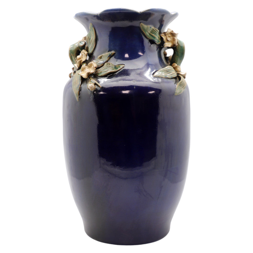 Danny's Fine Porcelain Blue Vase W/Wht. Flowers