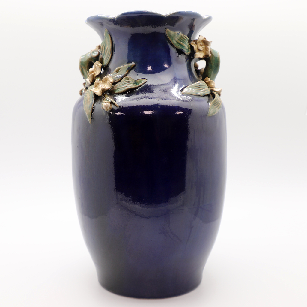 Danny's Fine Porcelain Blue Vase W/Wht. Flowers