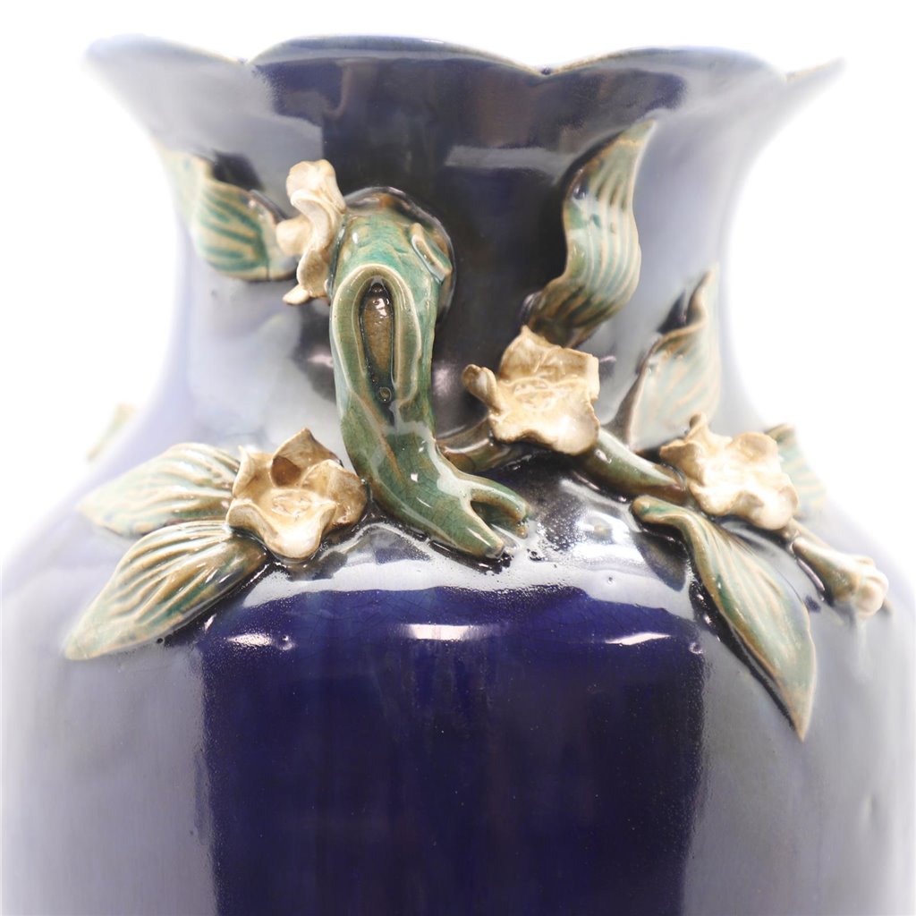 Danny's Fine Porcelain Blue Vase W/Wht. Flowers