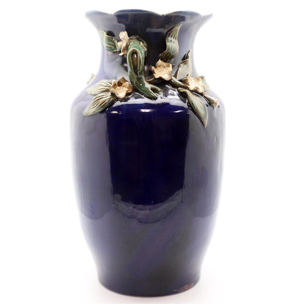 Danny's Fine Porcelain Blue Vase W/Wht. Flowers