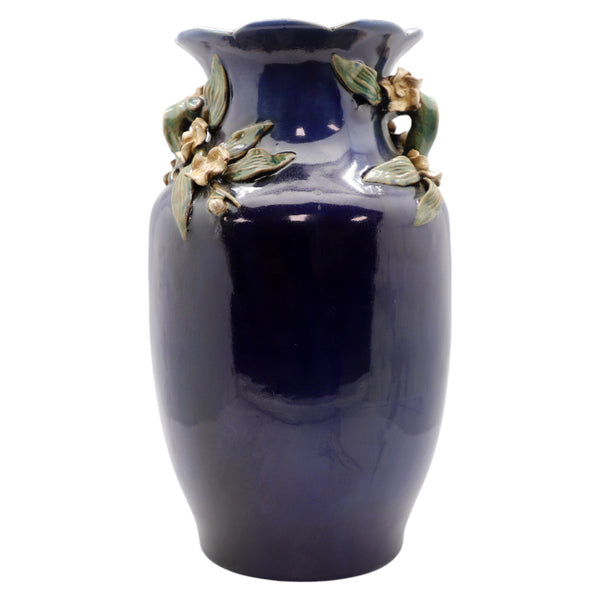 Danny's Fine Porcelain Blue Vase W/Wht. Flowers