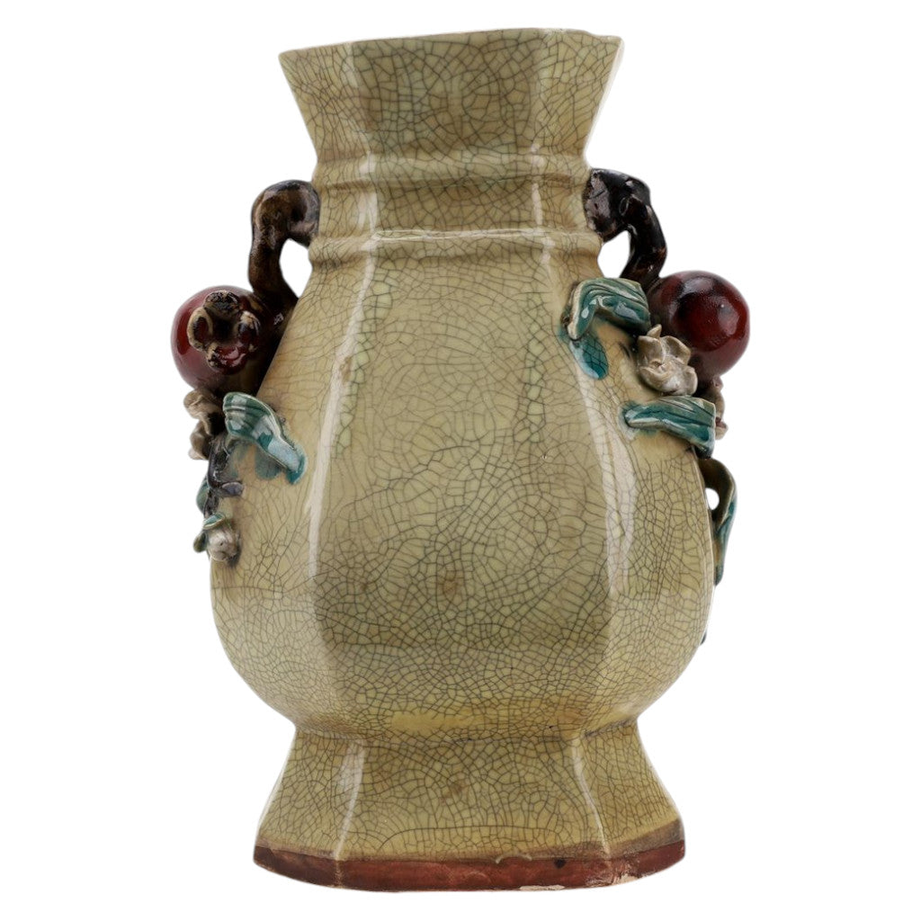 Danny's Fine Porcelain Ivory Crackle Hex Vase