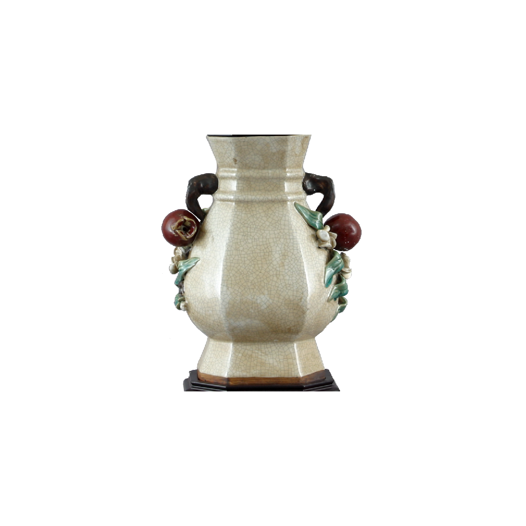 Danny's Fine Porcelain Ivory Crackle Hex Vase