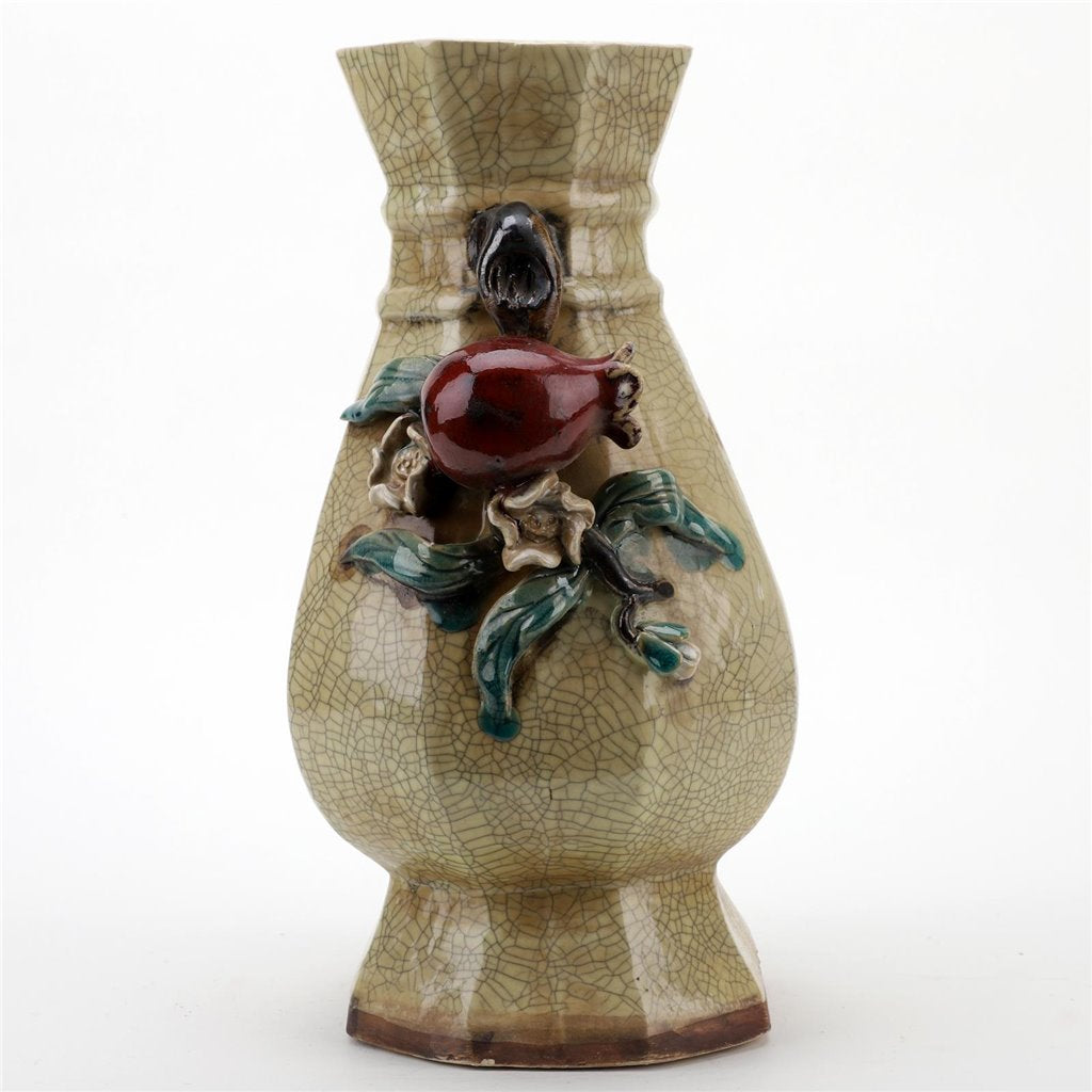 Danny's Fine Porcelain Ivory Crackle Hex Vase