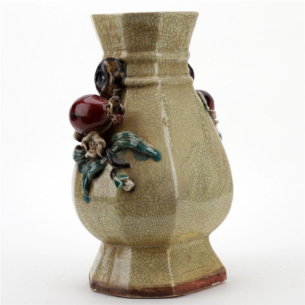 Danny's Fine Porcelain Ivory Crackle Hex Vase