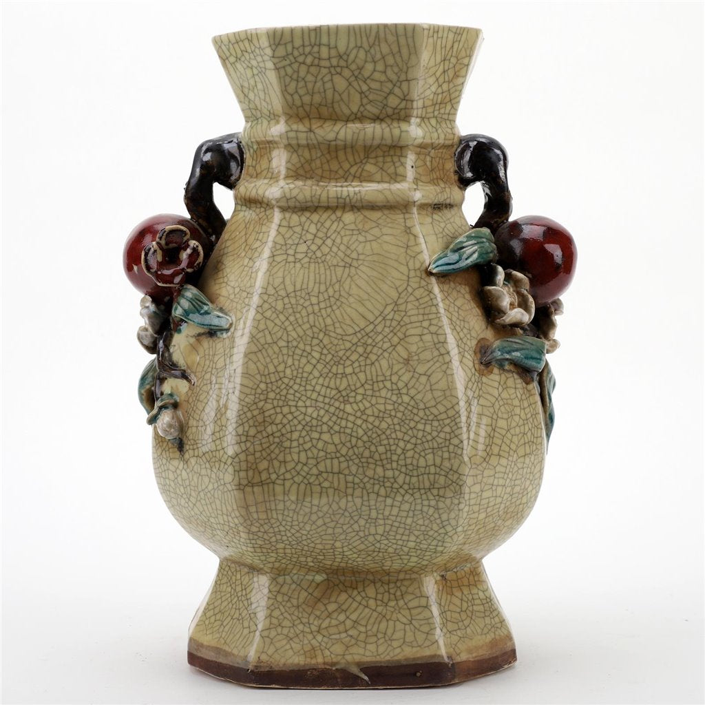 Danny's Fine Porcelain Ivory Crackle Hex Vase