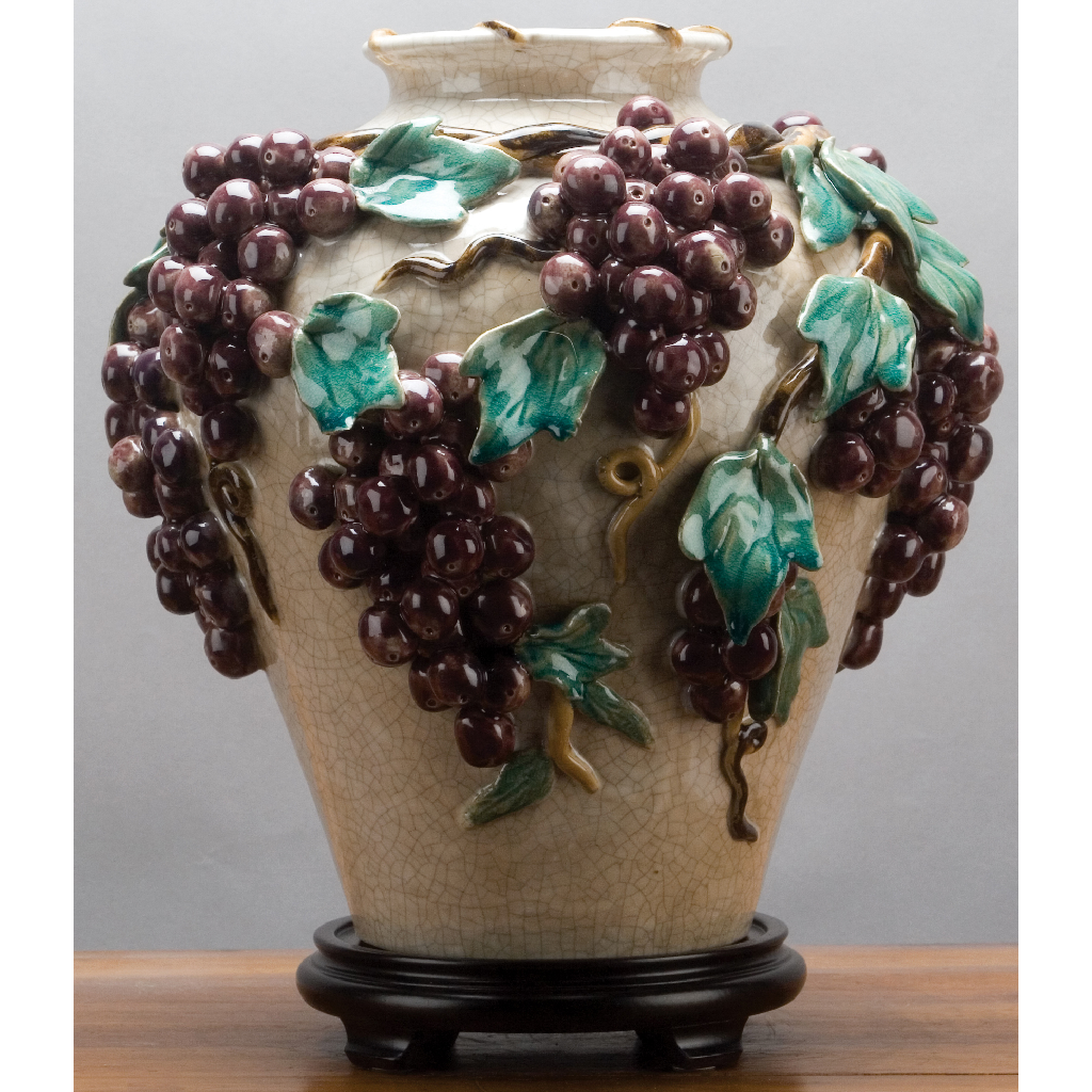 Danny's Fine Porcelain 13" Wht Crk Vase - Grapevine