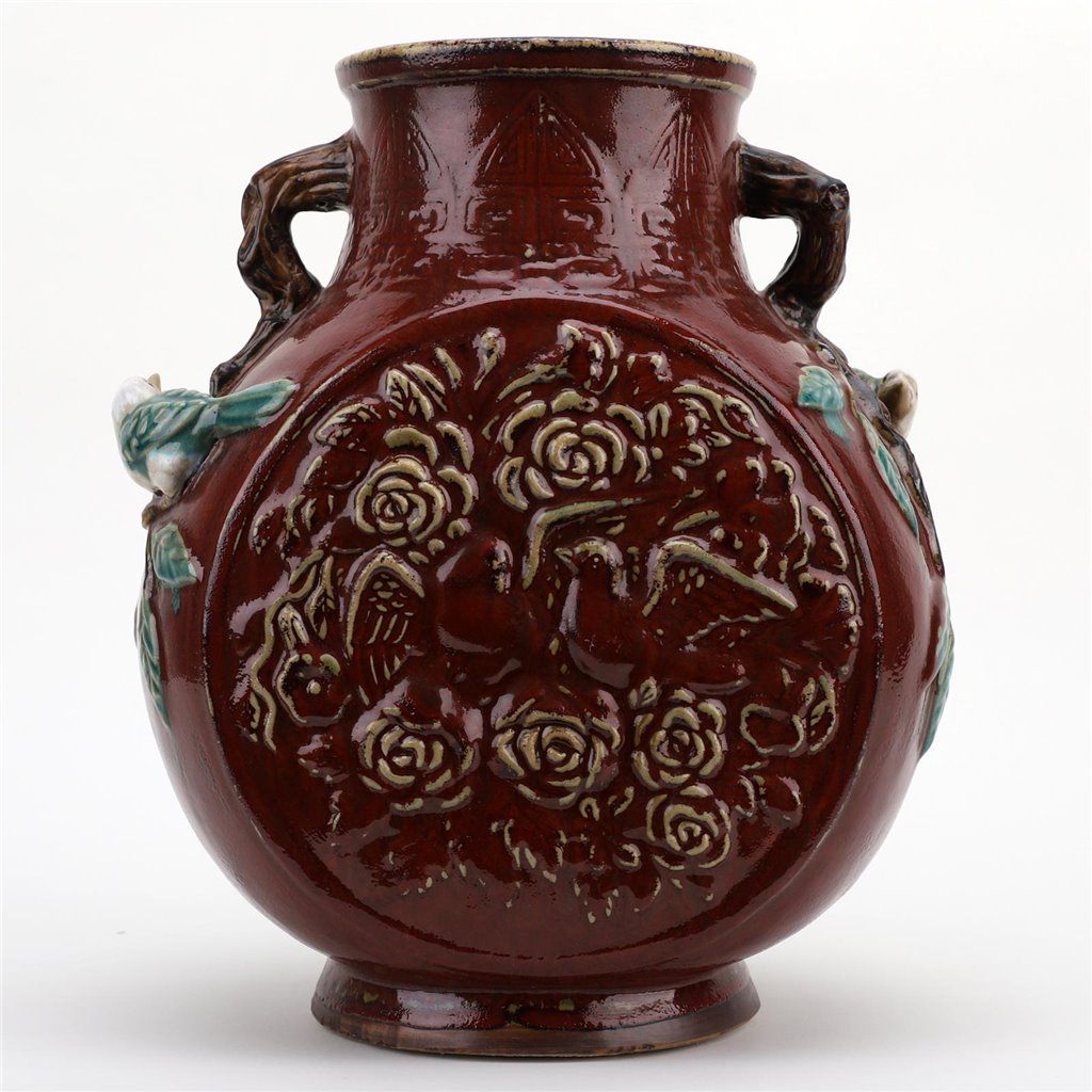 Danny's Fine Porcelain Oxblood Bird Vase