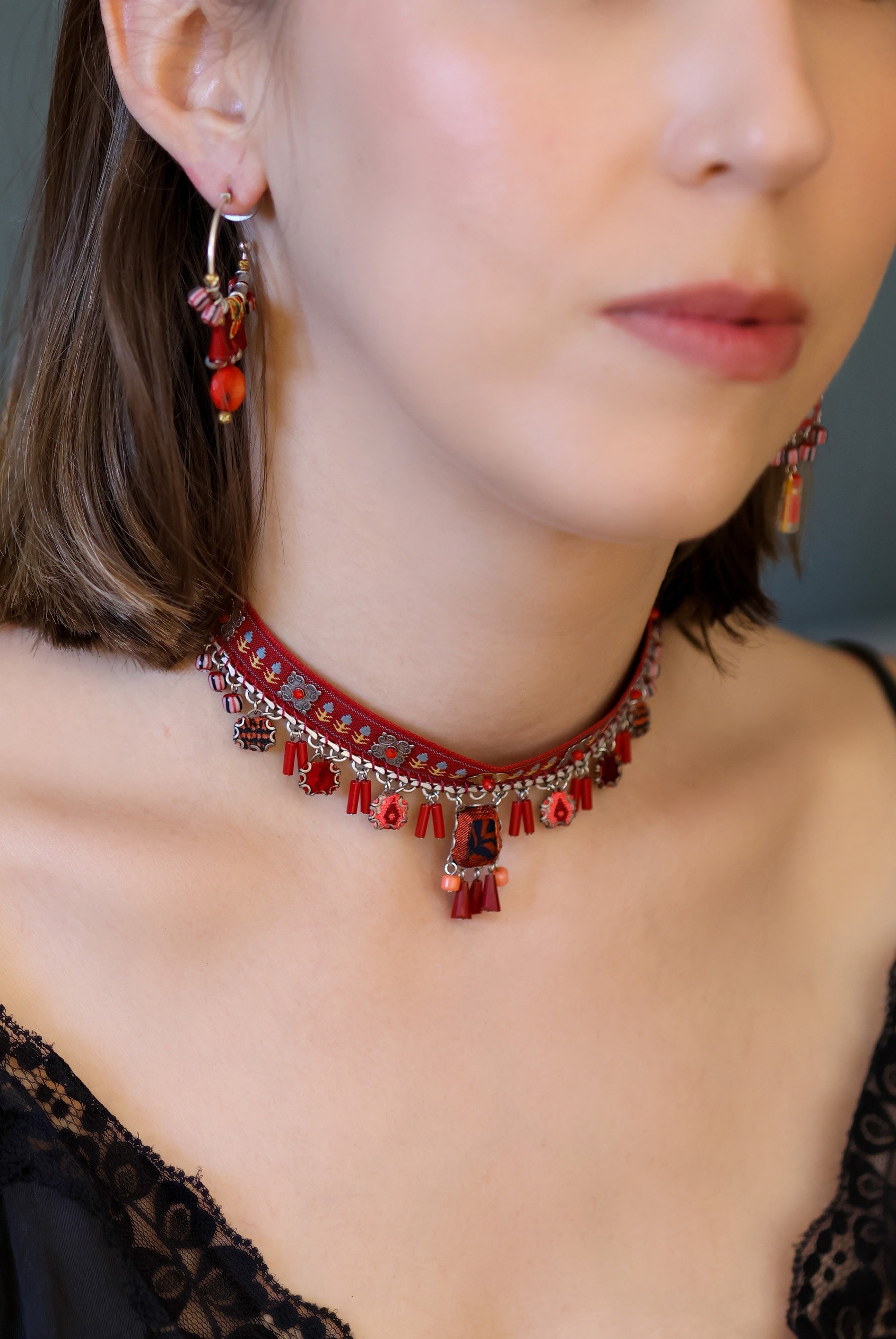 Ayala Bar Jewelry Ayala Bar Crimson Fire Set,Artisan Choker Necklace,Fogata