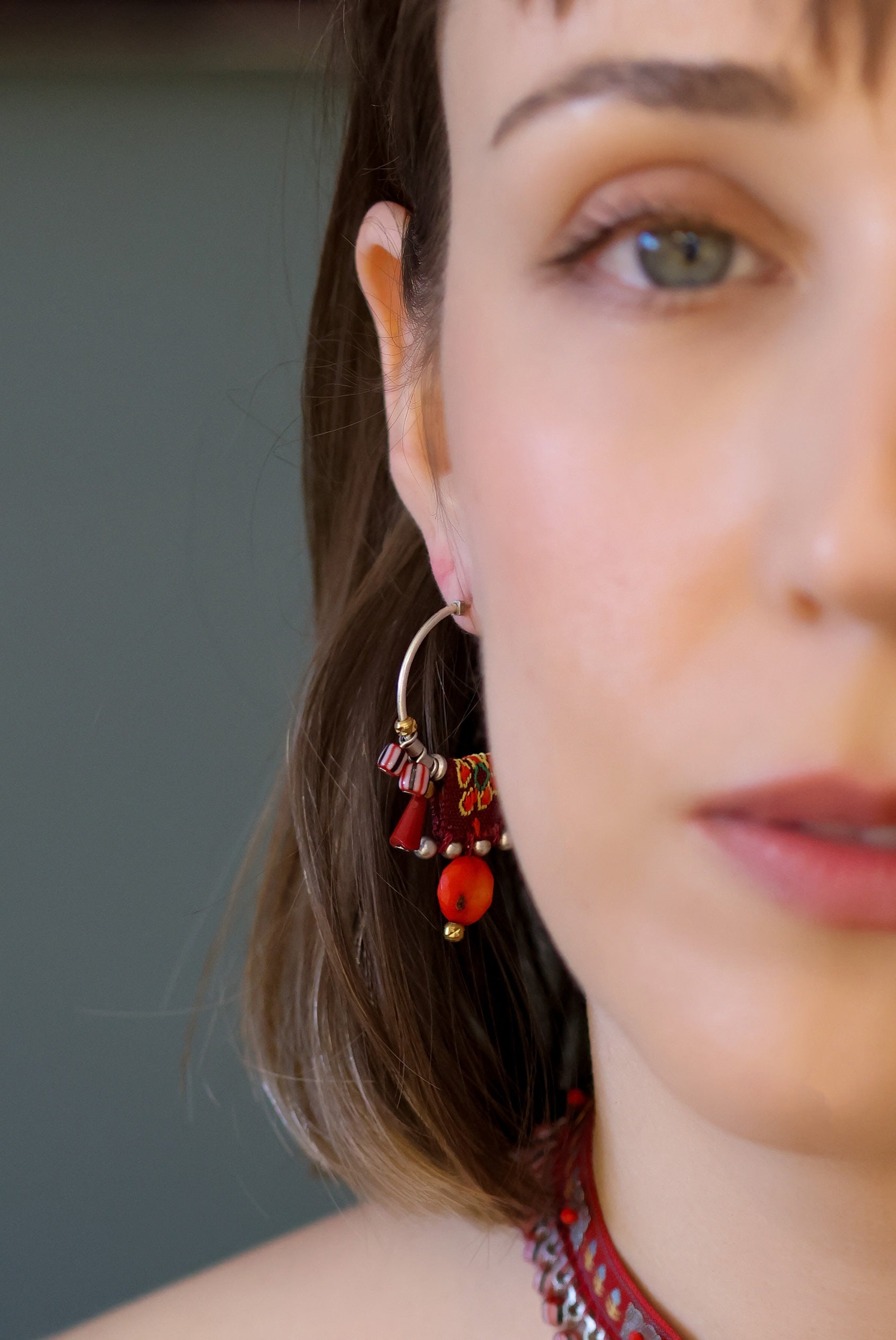 Ayala Bar Jewelry Ayala Bar Crimson Fire Set,Beaded Hoop Earring,Homa
