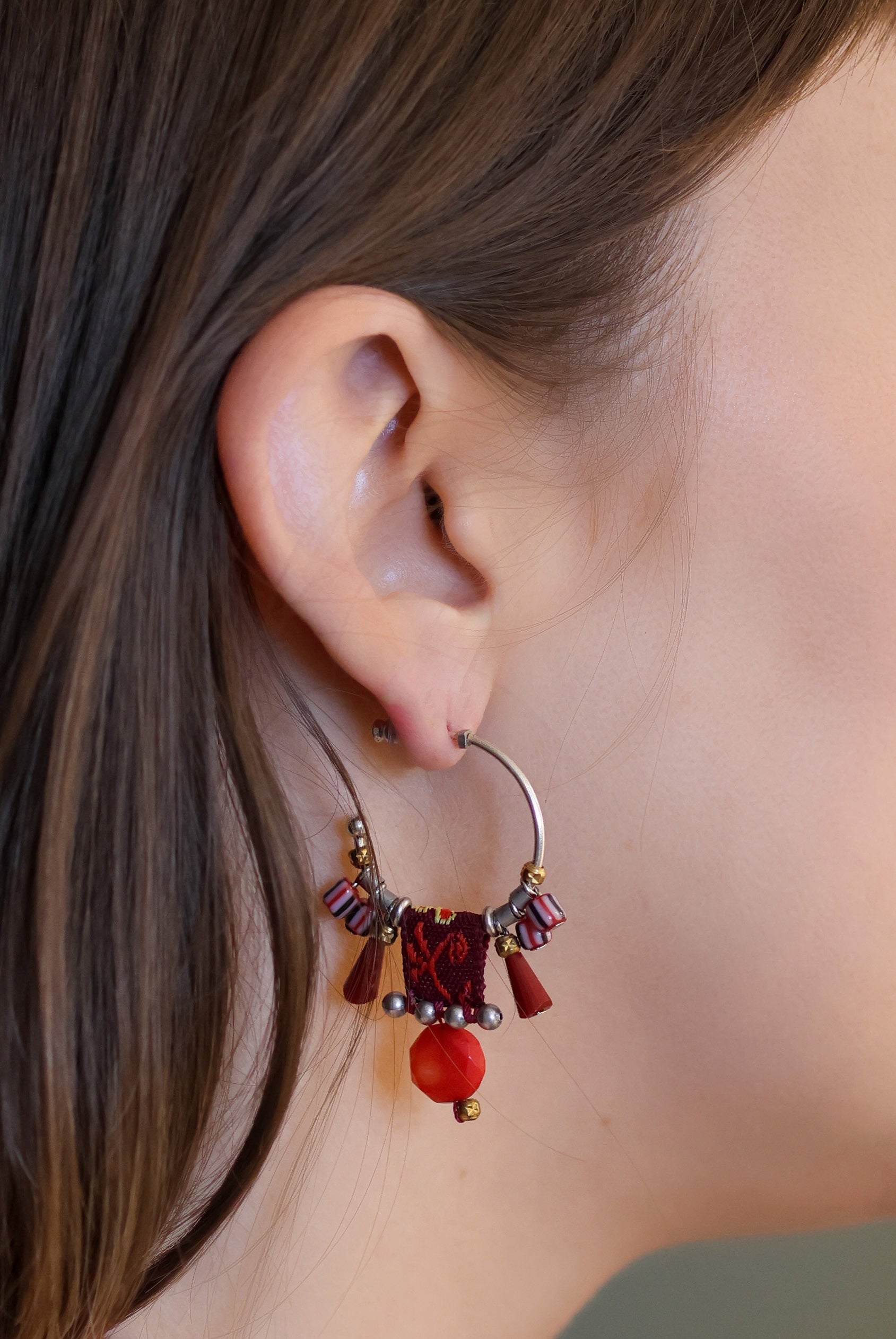 Ayala Bar Jewelry Ayala Bar Crimson Fire Set,Beaded Hoop Earring,Homa