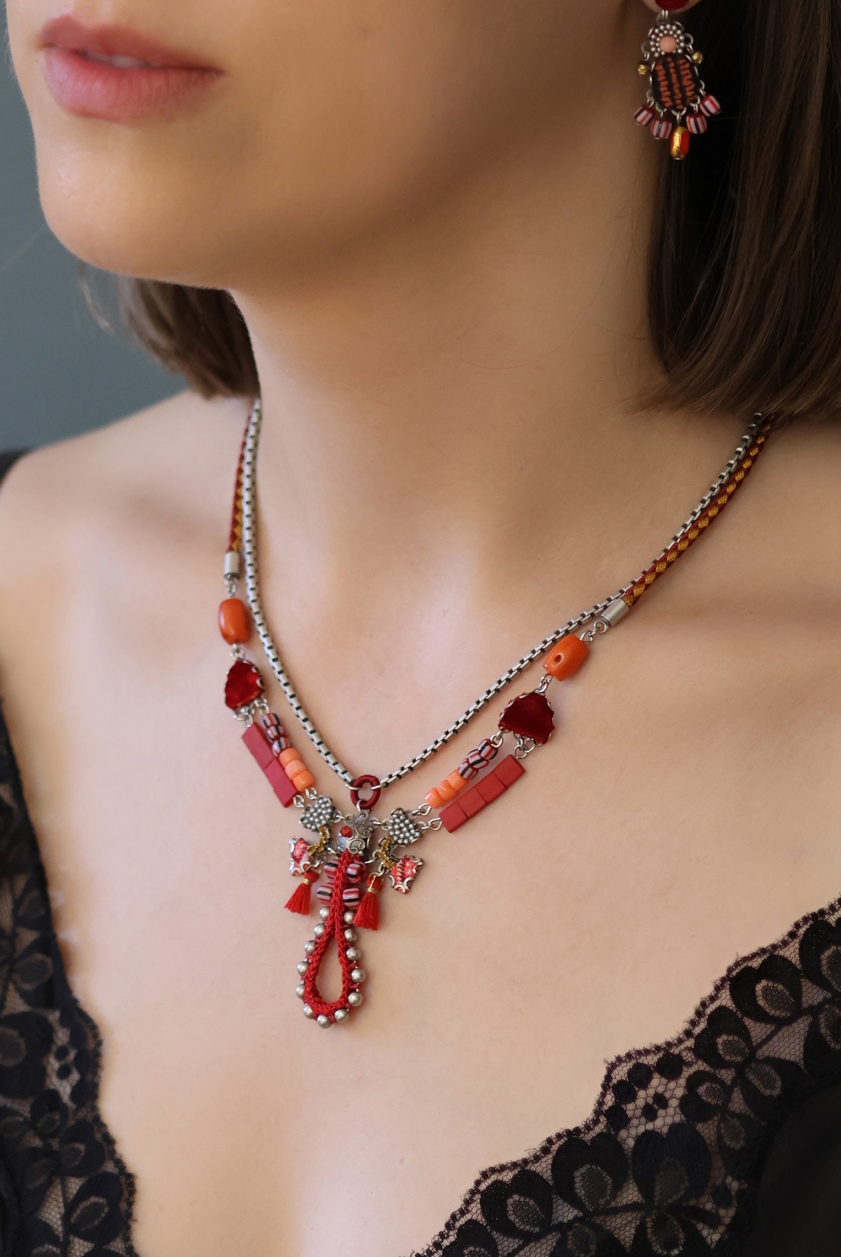 Ayala Bar Jewelry Ayala Bar Crimson Fire Set,Layered Necklace,Fuego