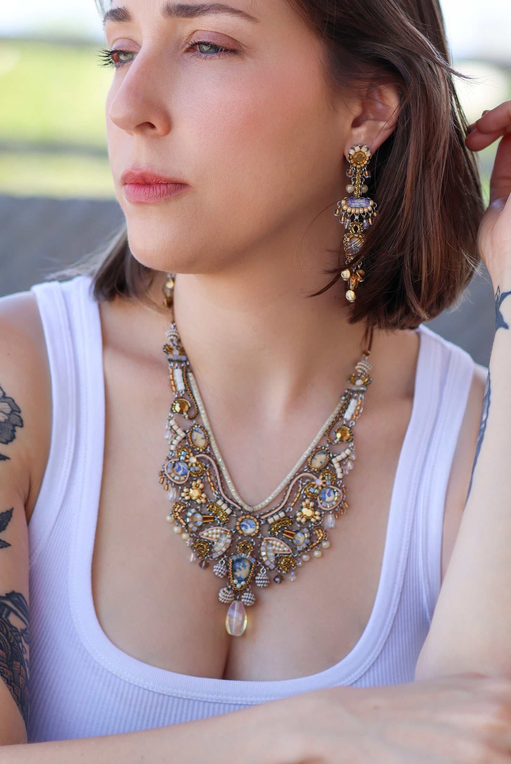 Ayala Bar Jewelry Ayala Bar Drops of Gold Set,Statement Necklace, Serenidad