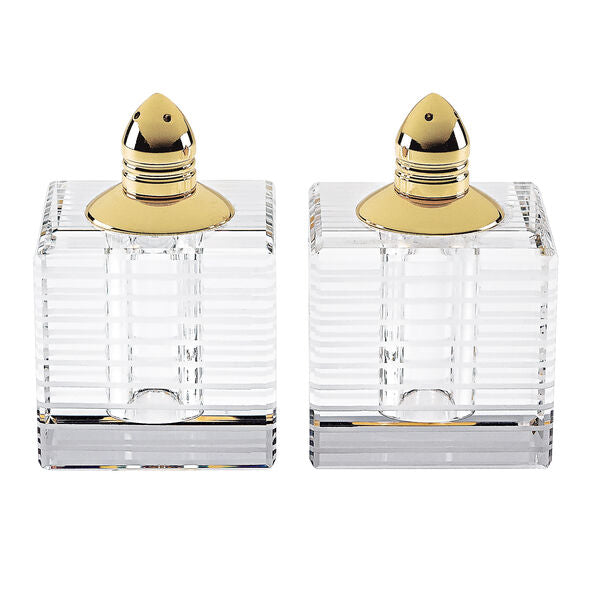 Badash Crystal Giftware Pinstripes Gold Handmade Lead Free Crystal Pair of Salt and Pepper Shakers - H2.75