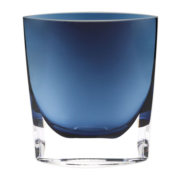 Badash Crystal Giftware Samantha Midnight Blue European Mouth Blown Glass 8" Pocket Shaped Vase