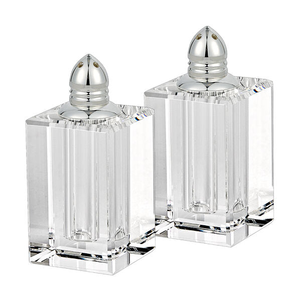 Badash Crystal Giftware Spirit Platinum Hand Made Lead Free Crystal Pair of Salt and Pepper Shakers H3.5