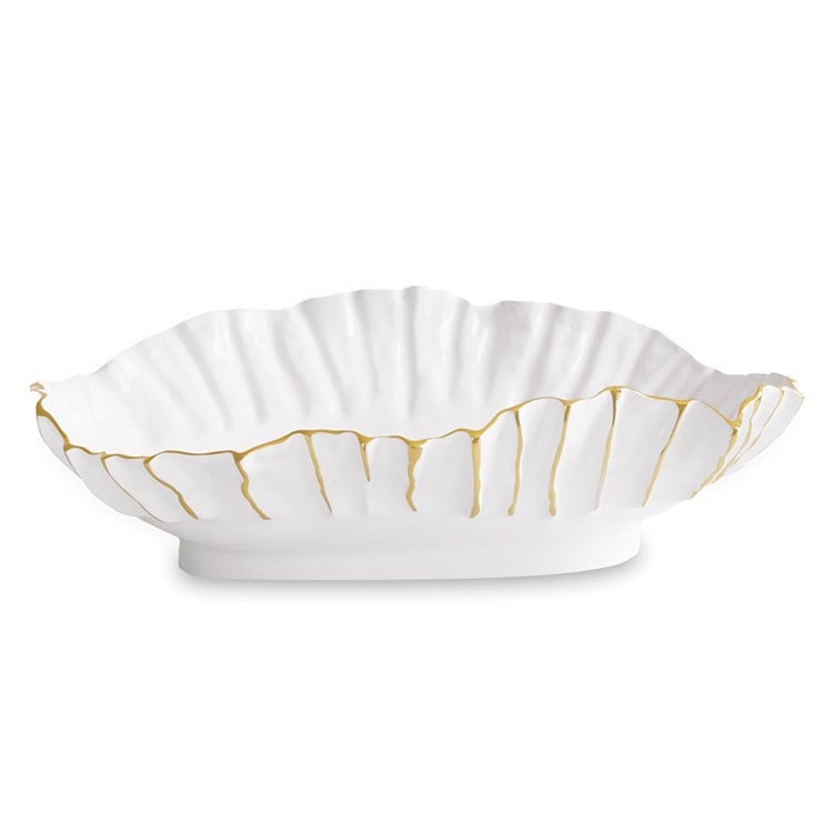 Beatriz Ball THANNI Mystic Large Pedestal Oval Bowl White and Gold)