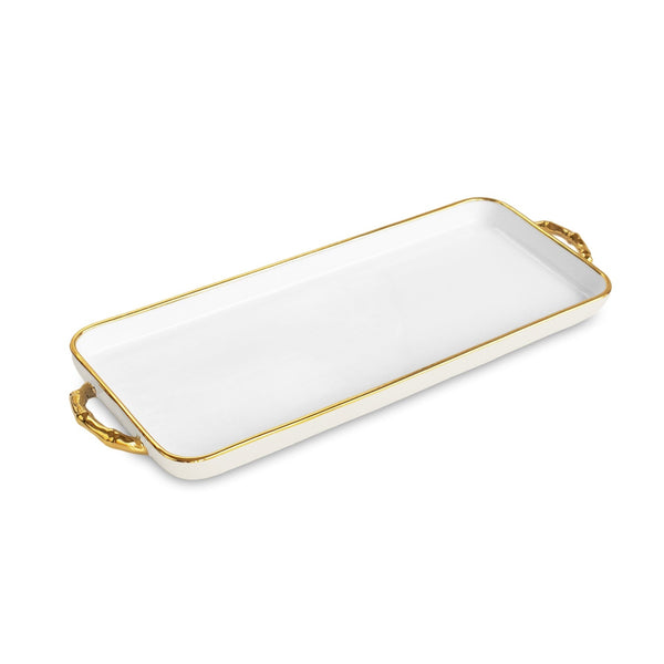 Beatriz Ball Serveware Beatriz Ball CERAMIC Bambu Rectangle Tray with Handles (Cream & White)