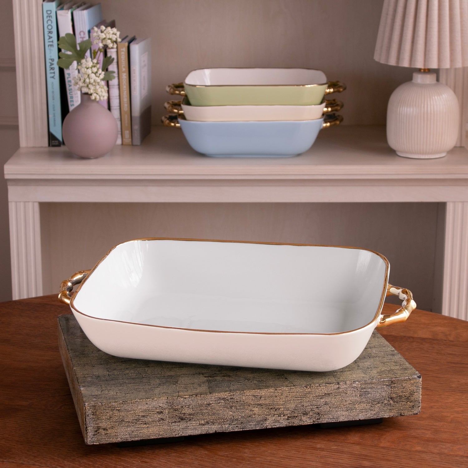 Beatriz Ball Serveware Beatriz Ball CERAMIC Bambu Rectangular Casserole (Cream & White)