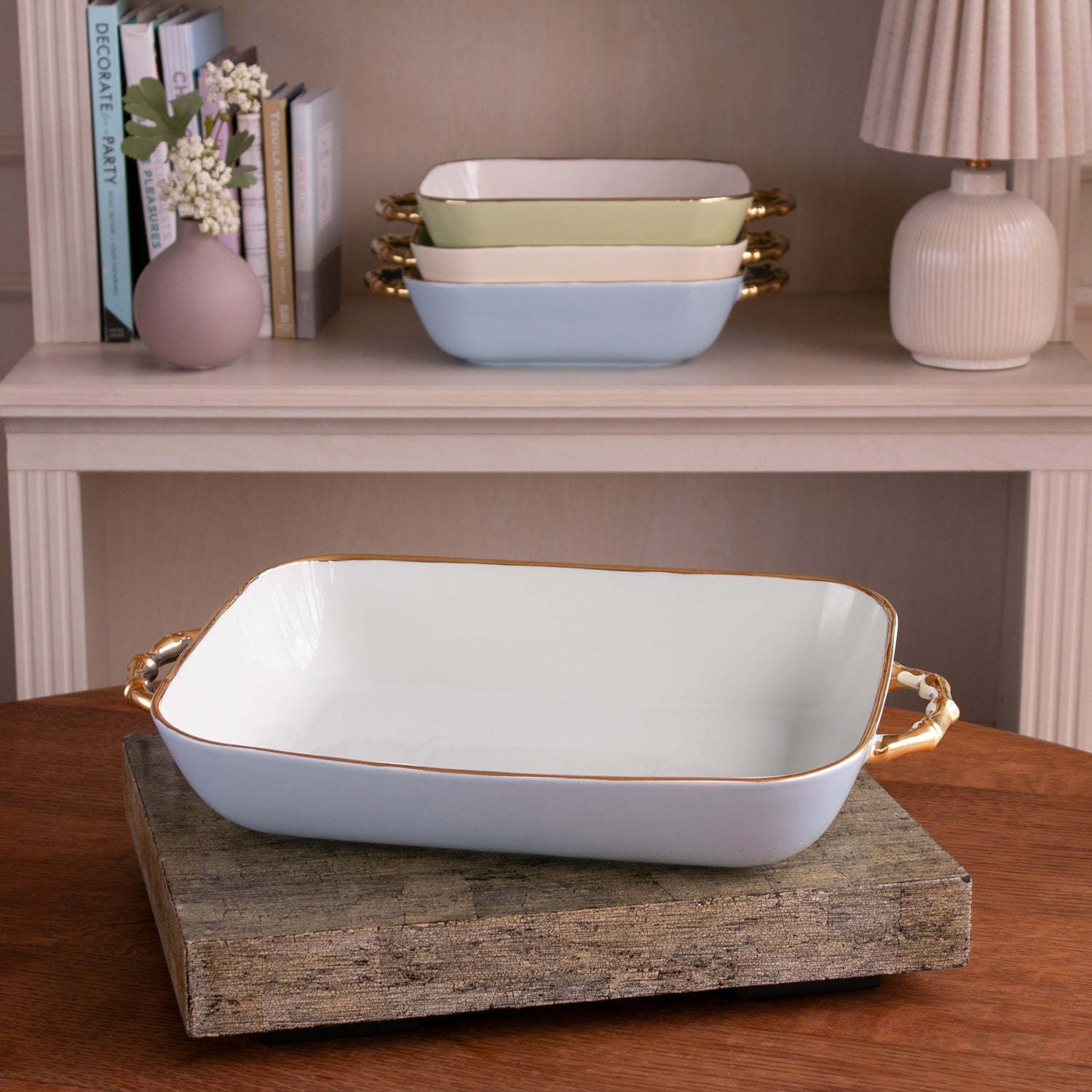 Beatriz Ball Serveware Beatriz Ball CERAMIC Bambu Rectangular Casserole (Periwinkle & White)
