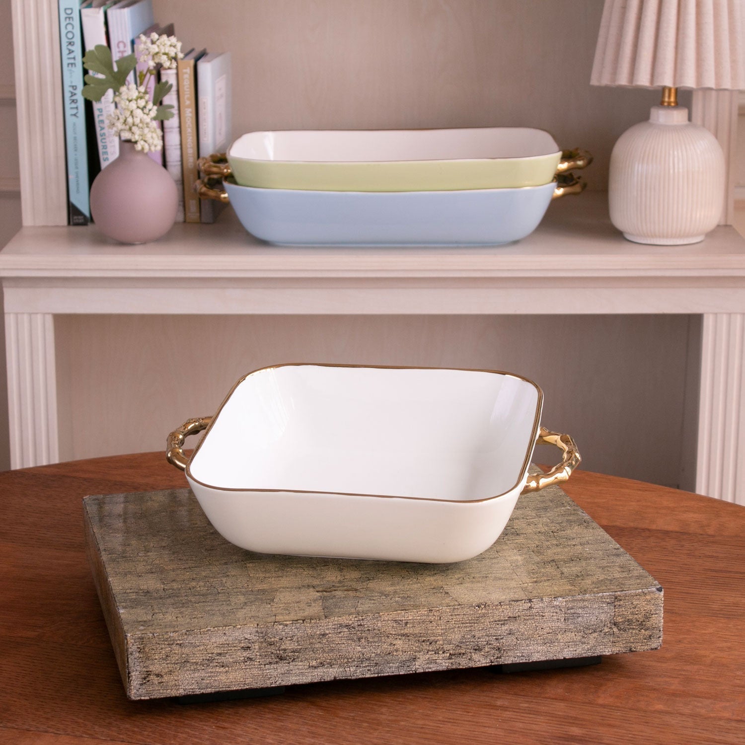 Beatriz Ball Serveware Beatriz Ball CERAMIC Bambu Square Casserole (Cream & White)