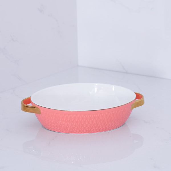 Beatriz Ball Serveware Beatriz Ball CERAMIC Small Oval Baker with Gold Handles (Salmon)