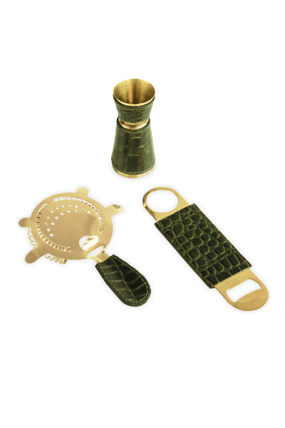 Beatriz Ball Giftware Beatriz Ball CROC Leather Bar Tools Set of 3 (Green)