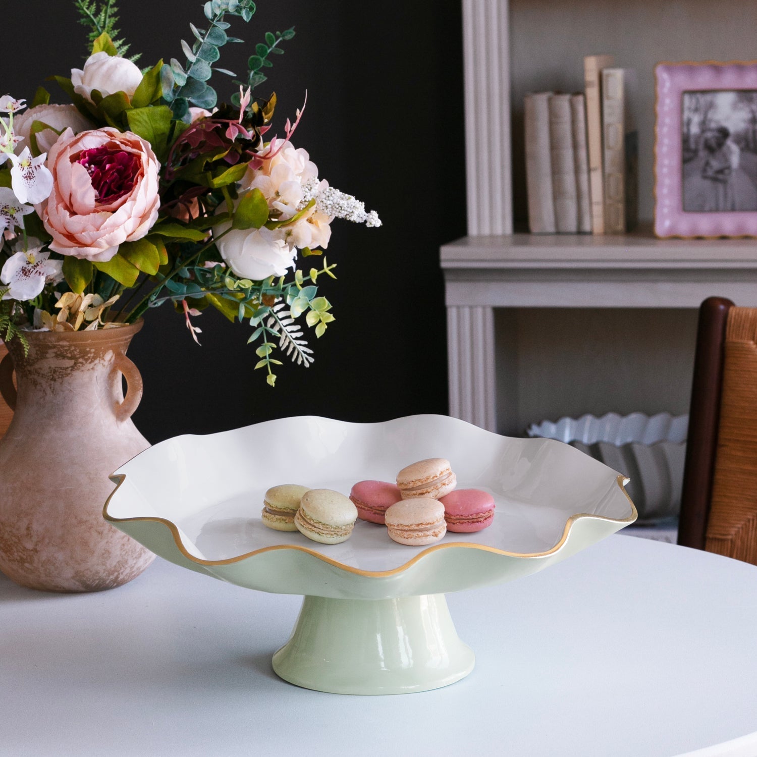 Beatriz Ball Serveware Beatriz Ball ENCANTO Carola Pedestal Cake Plate (Pistachio and White)