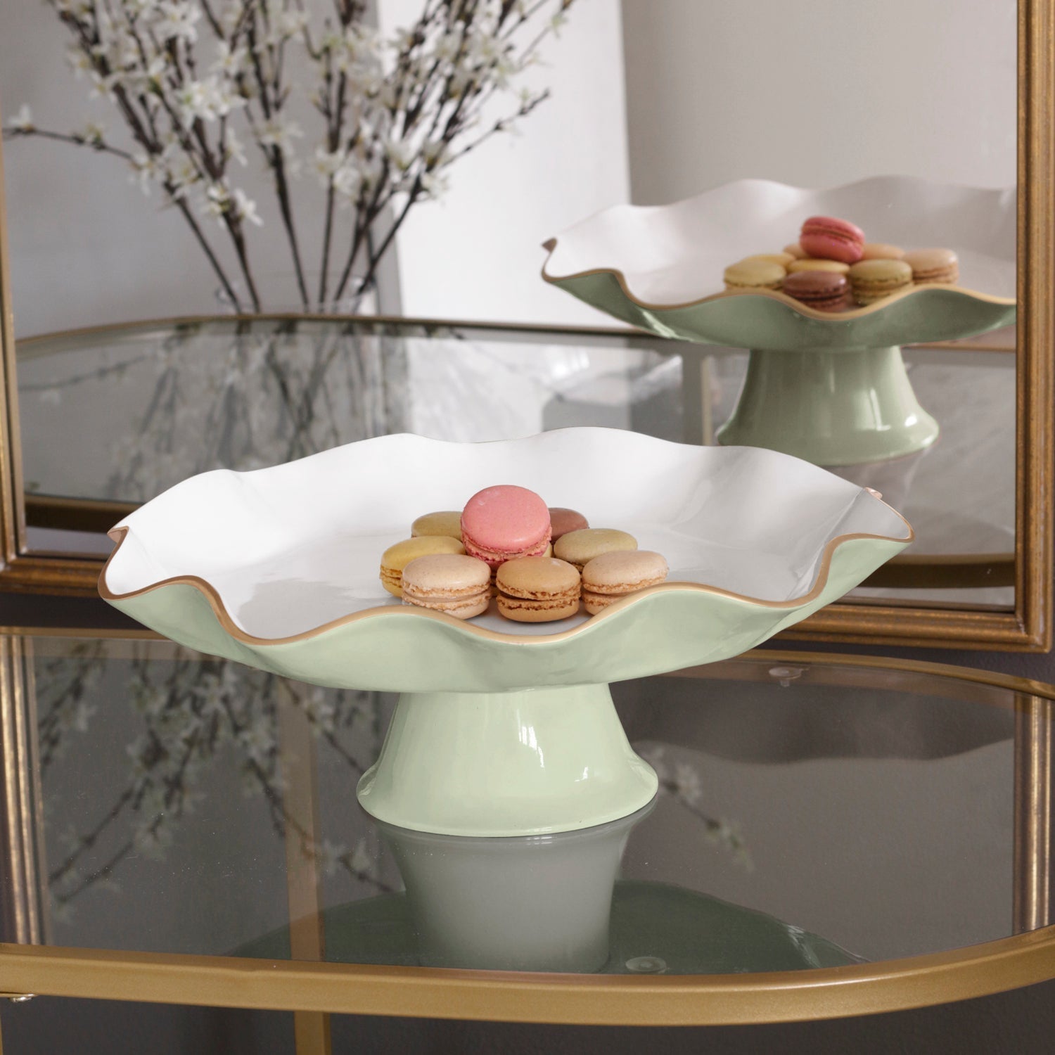 Beatriz Ball Serveware Beatriz Ball ENCANTO Carola Pedestal Cake Plate (Pistachio and White)