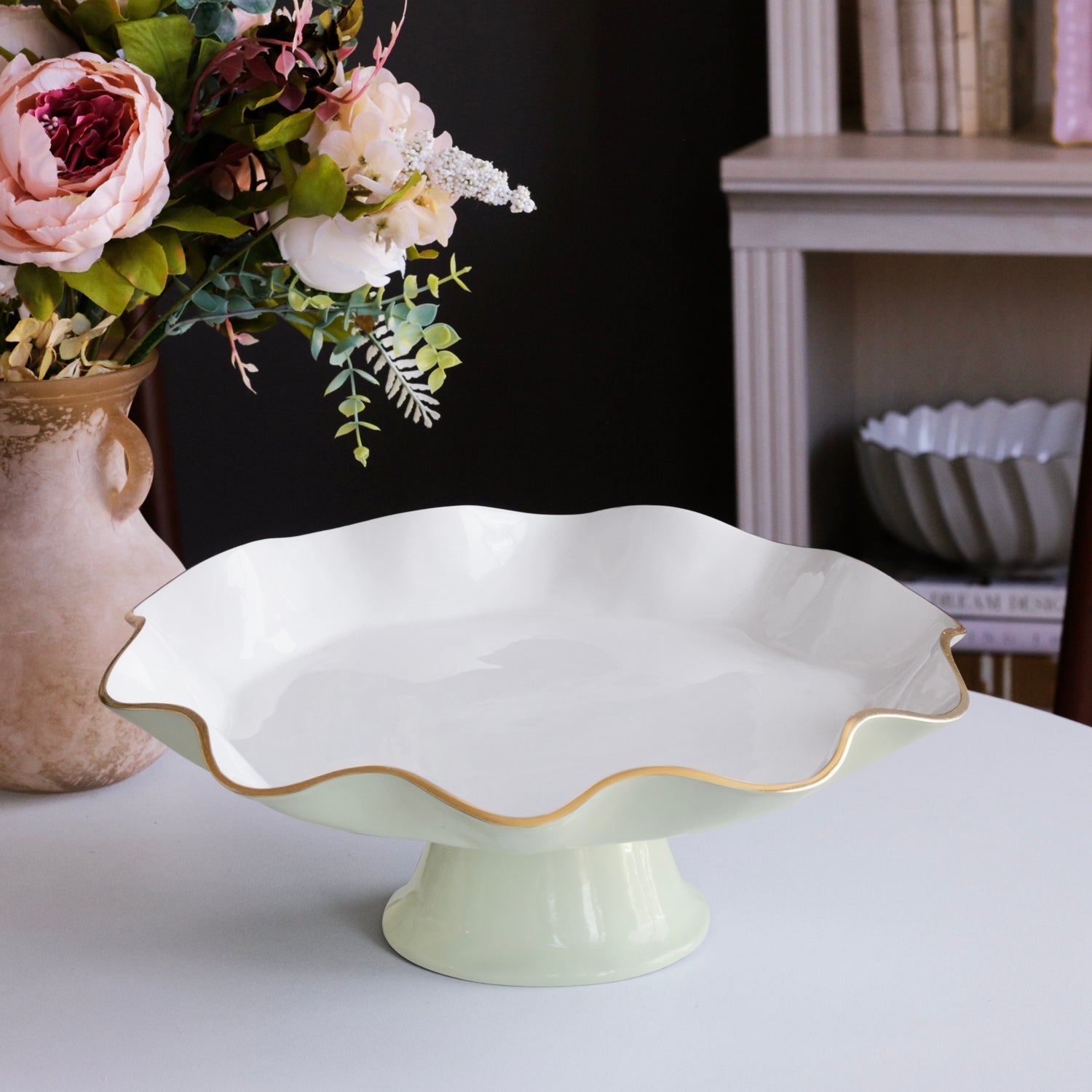 Beatriz Ball Serveware Beatriz Ball ENCANTO Carola Pedestal Cake Plate (Pistachio and White)