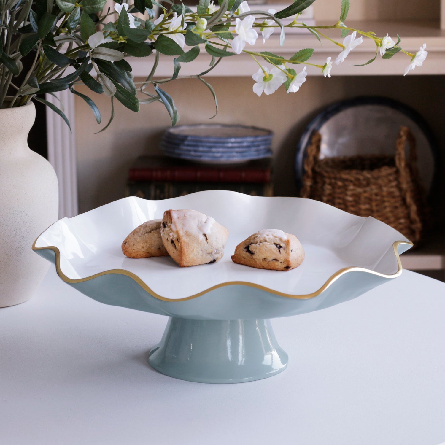 Beatriz Ball Serveware Beatriz Ball ENCANTO Carola Pedestal Cake Plate (Slate and White)