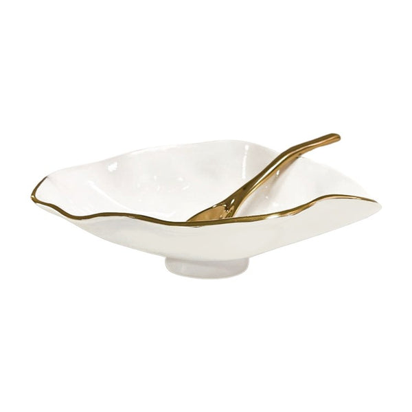 Beatriz Ball Serveware Beatriz Ball ENCANTO Claire Small Oval Bowl with Spoon (Cream, White and Gold)