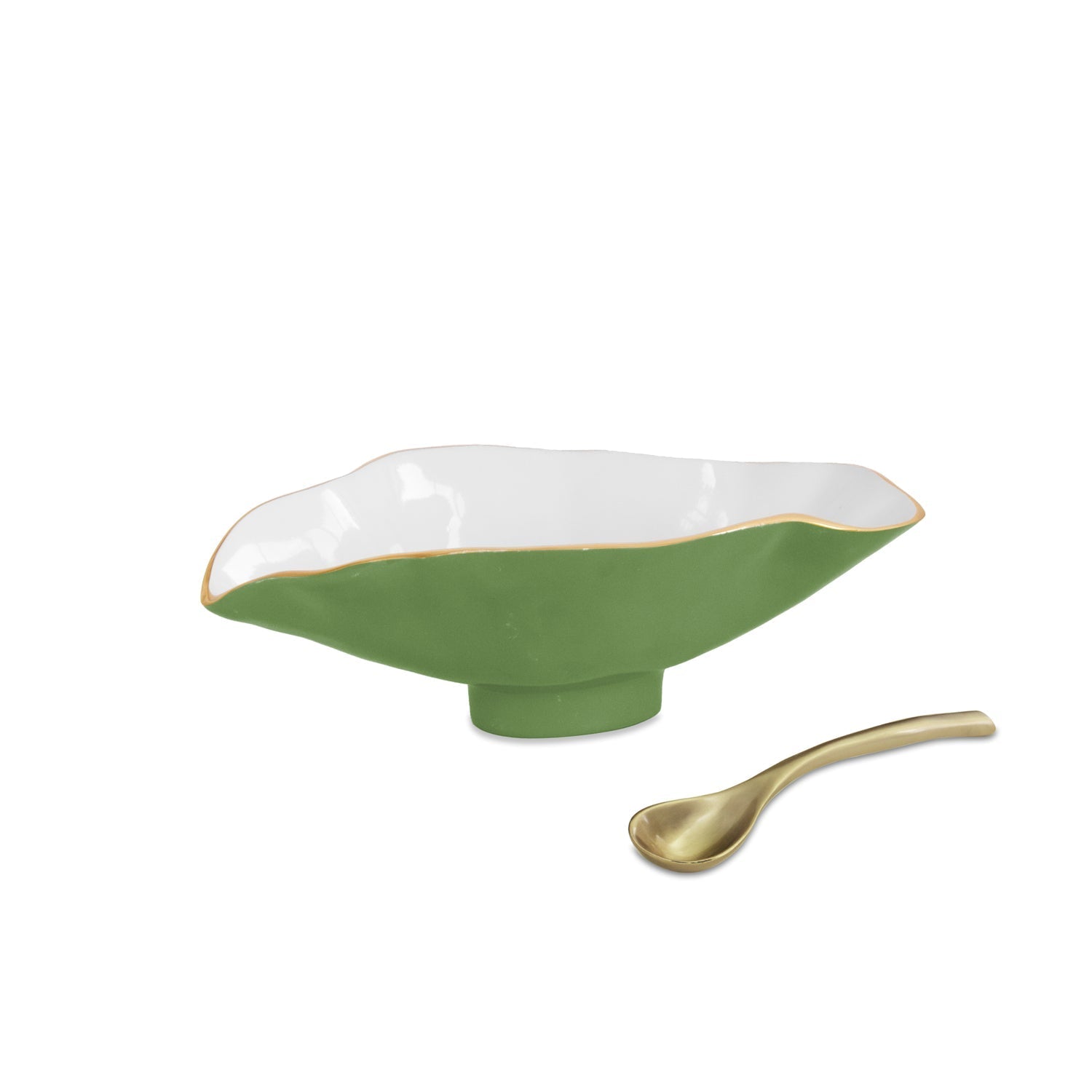 Beatriz Ball Servware Beatriz Ball ENCANTO Claire Small Oval Bowl with Spoon  Leaf Green and White