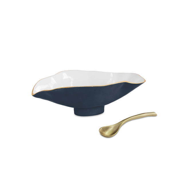 Beatriz Ball Serveware Beatriz Ball ENCANTO Claire Small Oval Bowl with Spoon (Midnight, White and Gold)