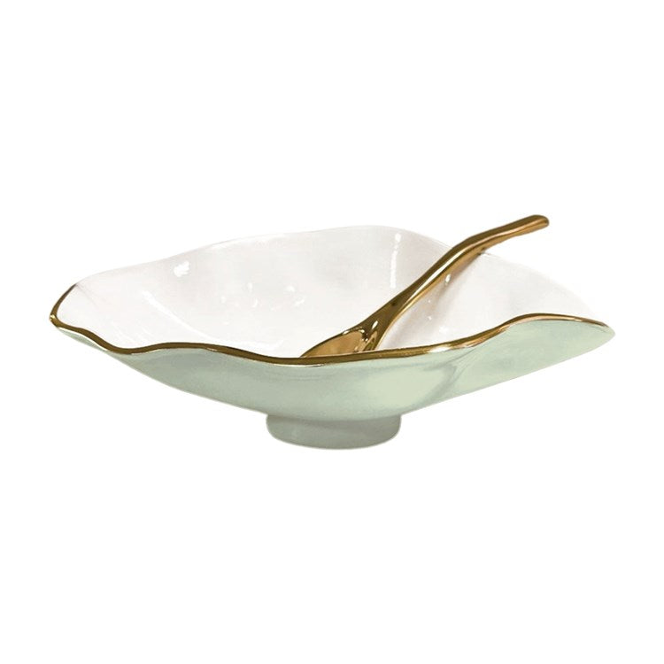 Beatriz Ball Serveware Beatriz Ball ENCANTO Claire Small Oval Bowl with Spoon (Pistachio, White and Gold)