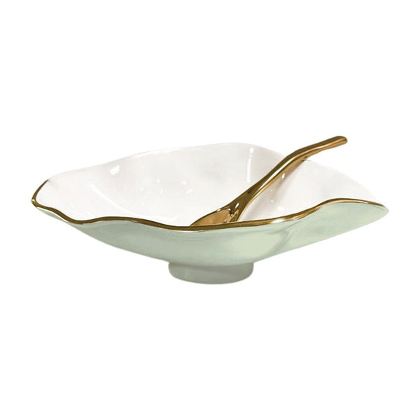 Beatriz Ball Serveware Beatriz Ball ENCANTO Claire Small Oval Bowl with Spoon (Pistachio, White and Gold)