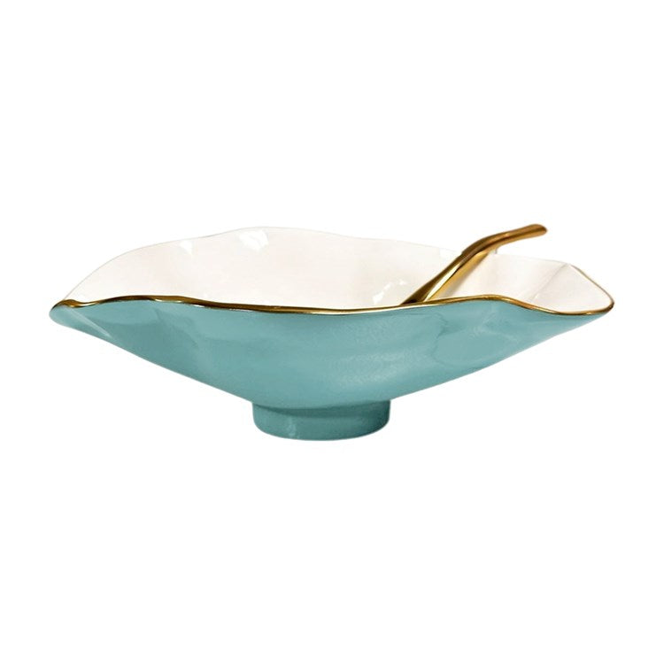 Beatriz Ball Serveware Beatriz Ball ENCANTO Claire Small Oval Bowl with Spoon (Turquoise, White and Gold)