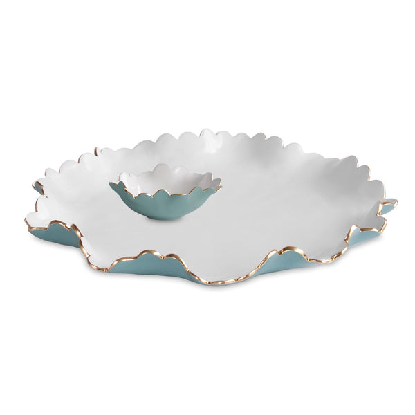 Beatriz Ball Serveware Beatriz Ball ENCANTO Colette Large Chip and Dip (Turquoise and White)