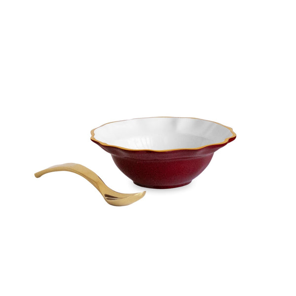 Beatriz Ball Giftware Beatriz Ball ENCANTO Faenza Mini Bowl w/spoon (Bordeaux and White)