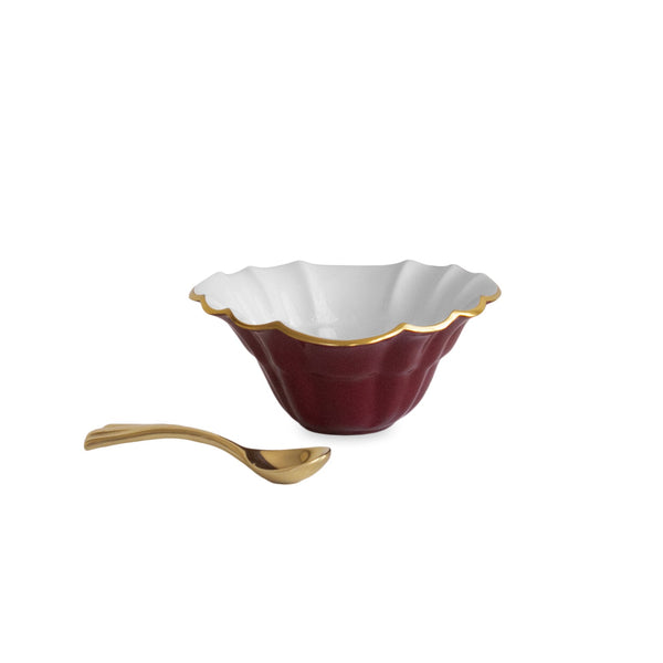 Beatriz Ball Giftware Beatriz Ball ENCANTO Tuscany Mini Round Bowl w/spoon (Bordeaux and White)