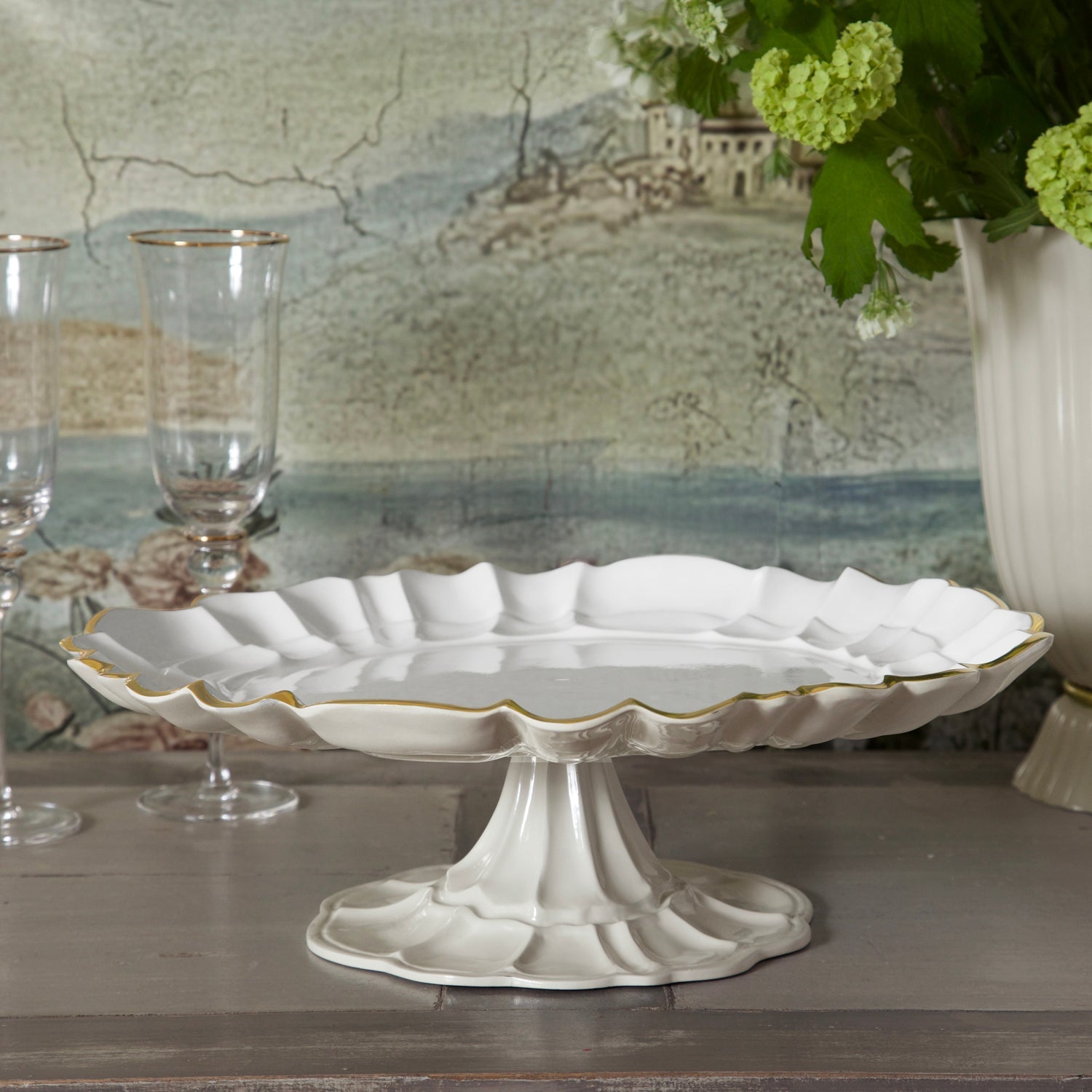 Beatriz Ball Giftware Beatriz Ball ENCANTO Tuscany Pedestal Cake Plate (Cream and White)
