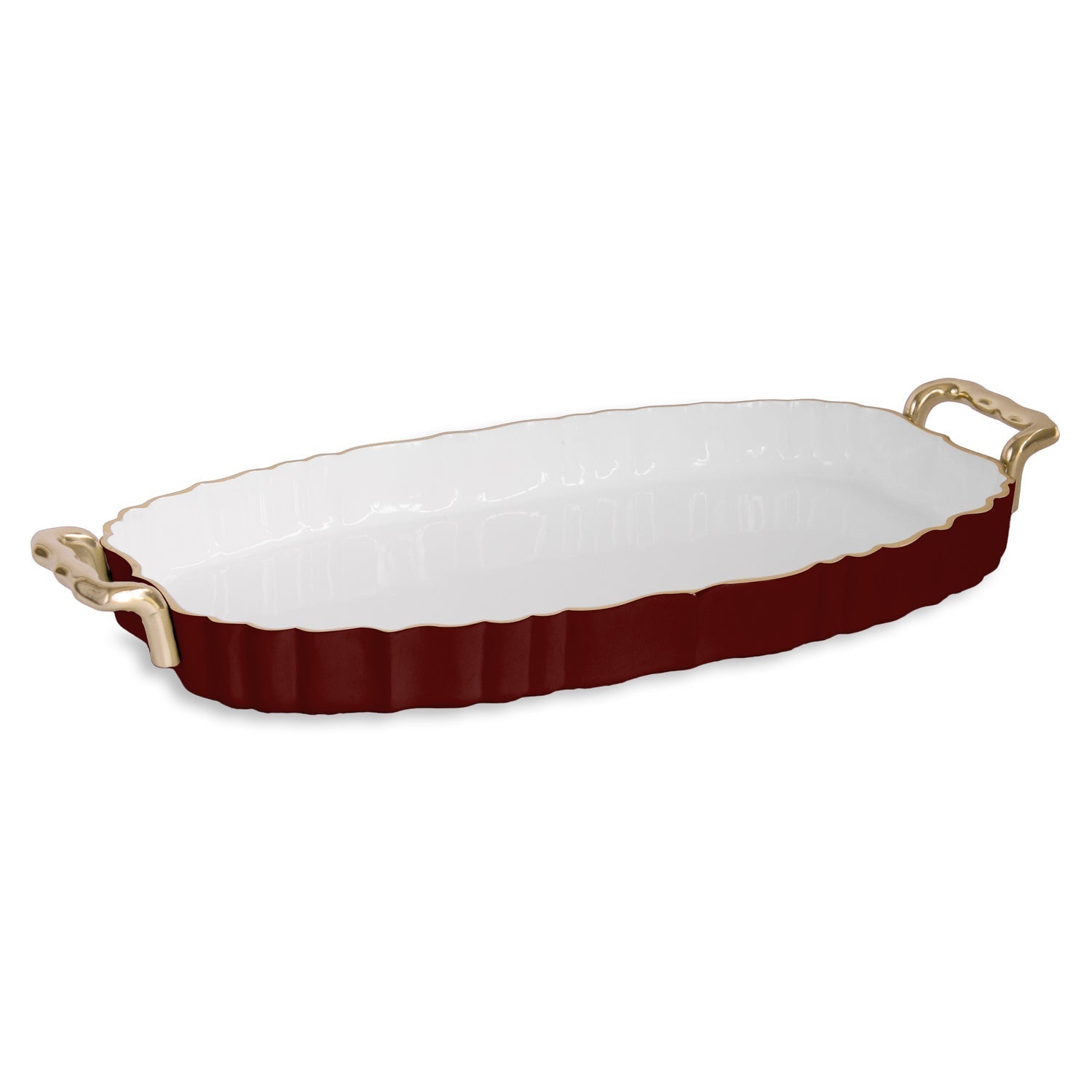 Beatriz Ball Giftware Beatriz Ball ENCANTO Vintage Fluted Oval Tray with Handles (Bordeaux and White)